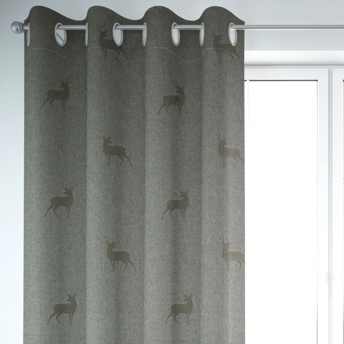 SCHÖNER LEBEN. Vorhang dunkle Hirsche braun beige türkis 245cm oder Wunschlänge