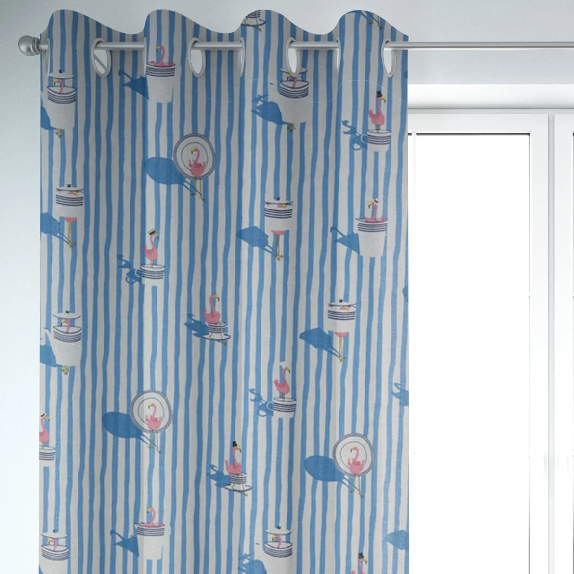 SCHÖNER LEBEN. Vorhang Flamingo Streifen maritim hellblau ecru 245cm oder Wunschlänge