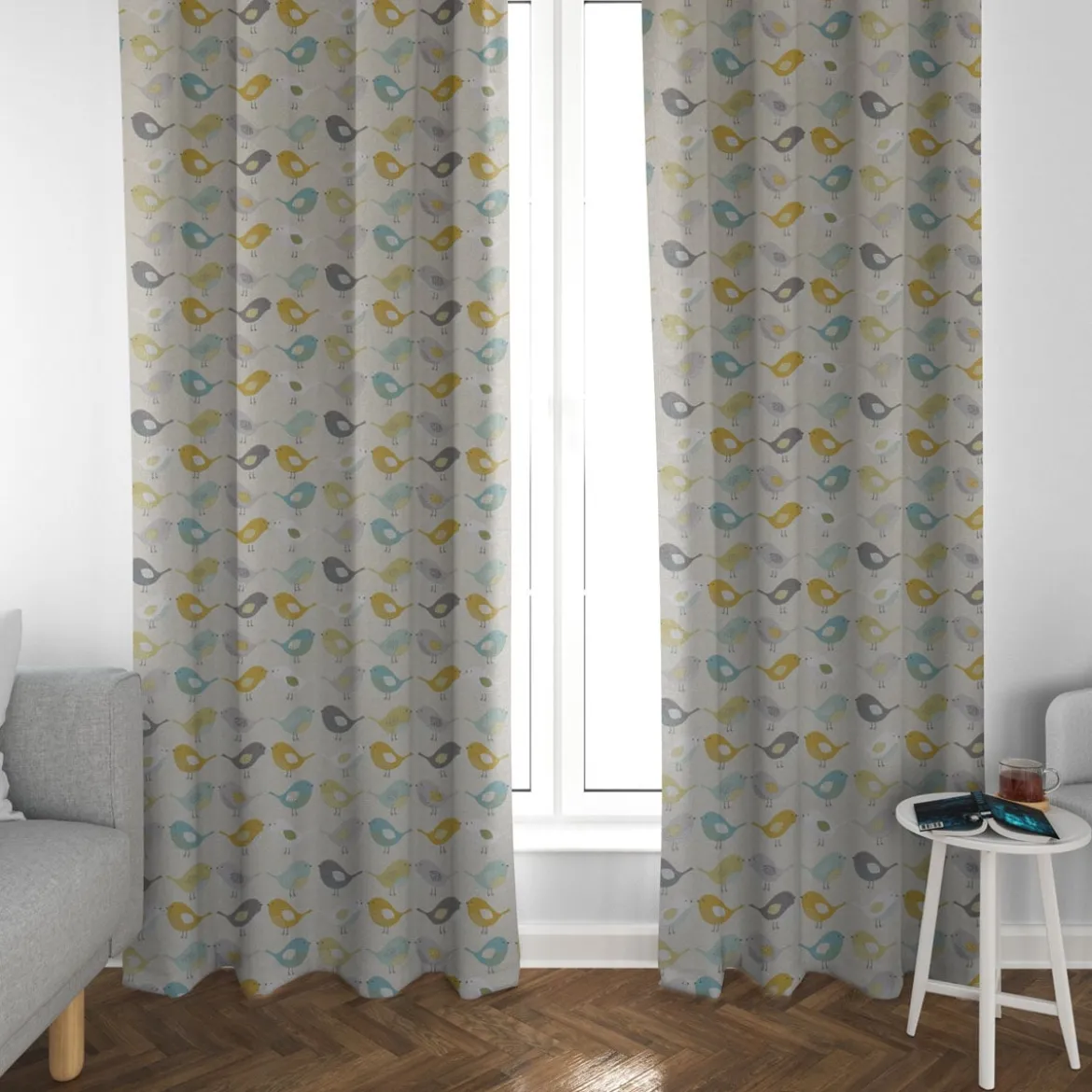 SCHÖNER LEBEN. Vorhang Fryett`s Birds Vögel beige grau mint senf 245cm oder Wunschlänge