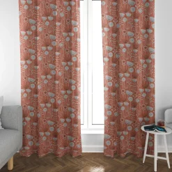 SCHÖNER LEBEN. Vorhang Fryett`s Halbpanama Blumen abstrakt orange 245cm oder Wunschlänge