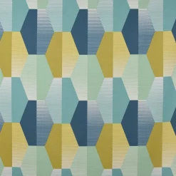 SCHÖNER LEBEN. Vorhang geometrisch Retro Sechseck blau grün weiß 245cm oder Wunschlänge