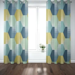 SCHÖNER LEBEN. Vorhang geometrisch Retro Sechseck blau grün weiß 245cm oder Wunschlänge