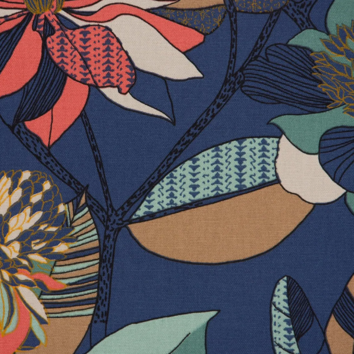 SCHÖNER LEBEN. Vorhang große Blumen blau bunt 245cm oder Wunschlänge
