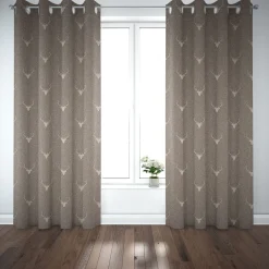 SCHÖNER LEBEN. Vorhang Jacquard Hirschkopf mit Geweih braun beige 245cm oder Wunschlänge