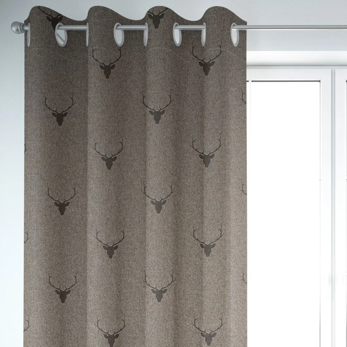 SCHÖNER LEBEN. Vorhang Jacquard Hirschkopf mit Geweih braun dunkelbraun 245cm oder Wunschlänge