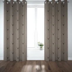 SCHÖNER LEBEN. Vorhang Jacquard Hirschkopf mit Geweih braun dunkelbraun 245cm oder Wunschlänge