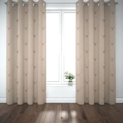 SCHÖNER LEBEN. Vorhang Jacquard Hirschkopf mit Geweih beige hellbraun 245cm oder Wunschlänge