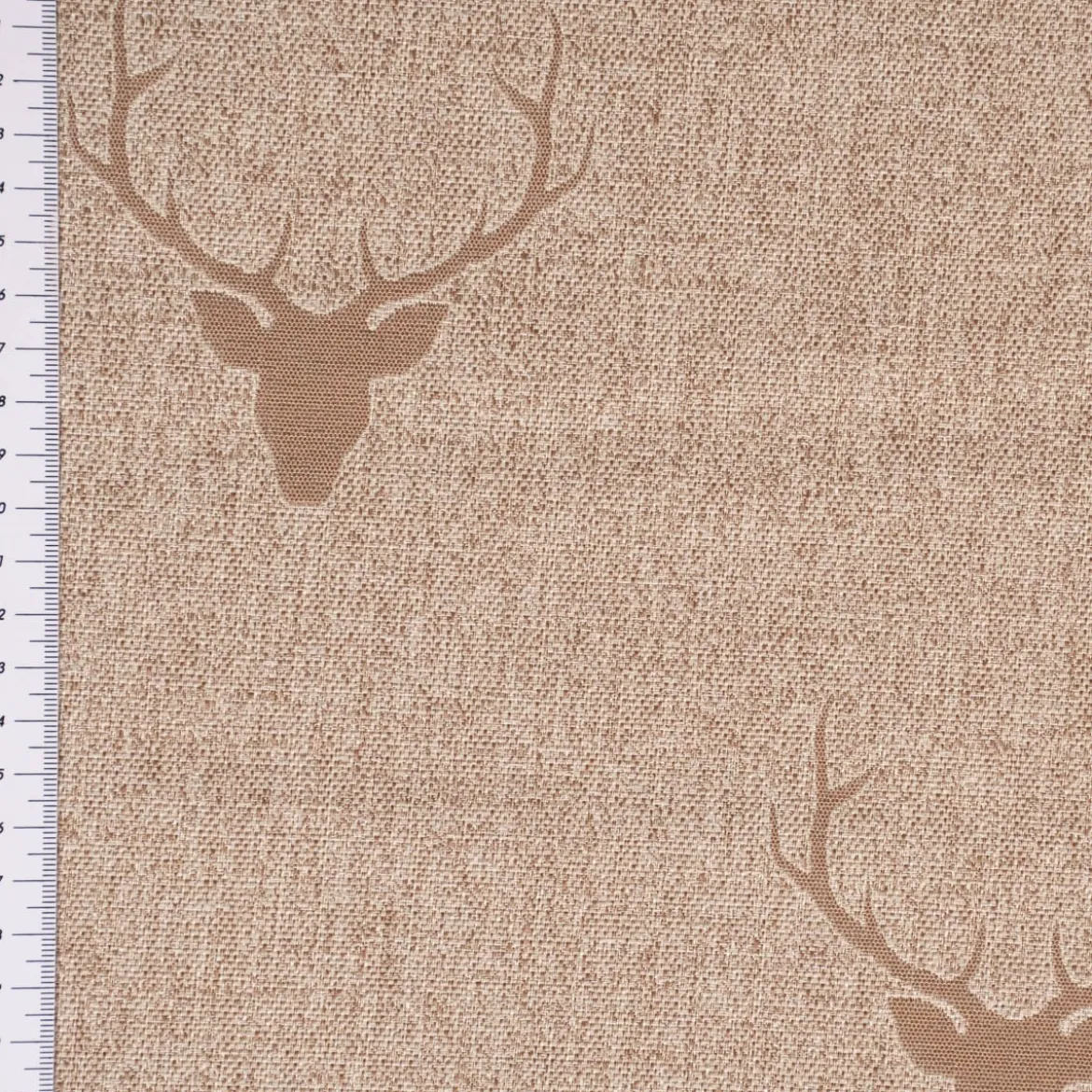 SCHÖNER LEBEN. Vorhang Jacquard Hirschkopf mit Geweih beige hellbraun 245cm oder Wunschlänge