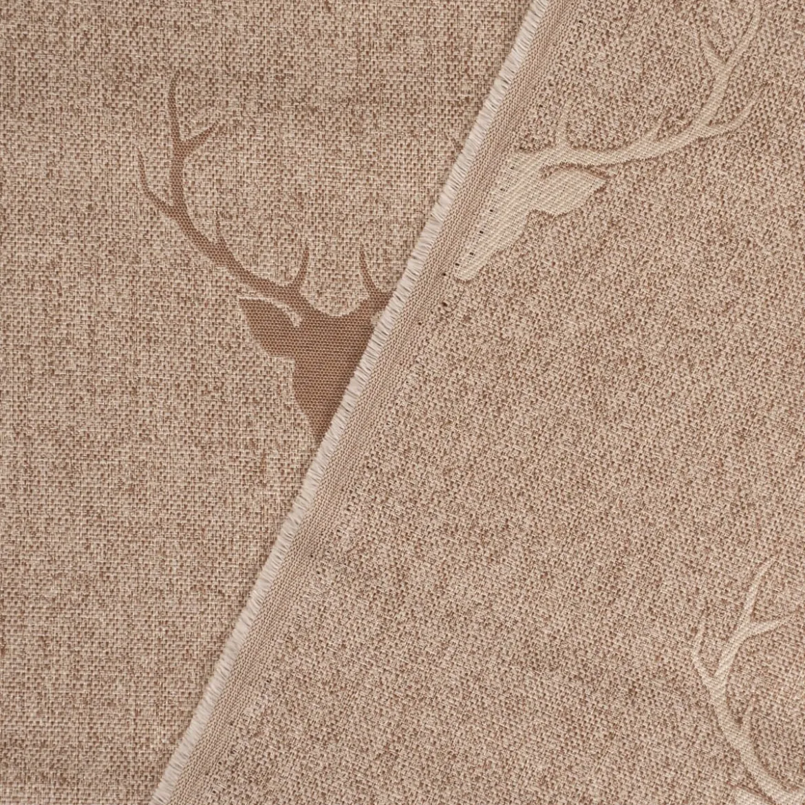 SCHÖNER LEBEN. Vorhang Jacquard Hirschkopf mit Geweih beige hellbraun 245cm oder Wunschlänge