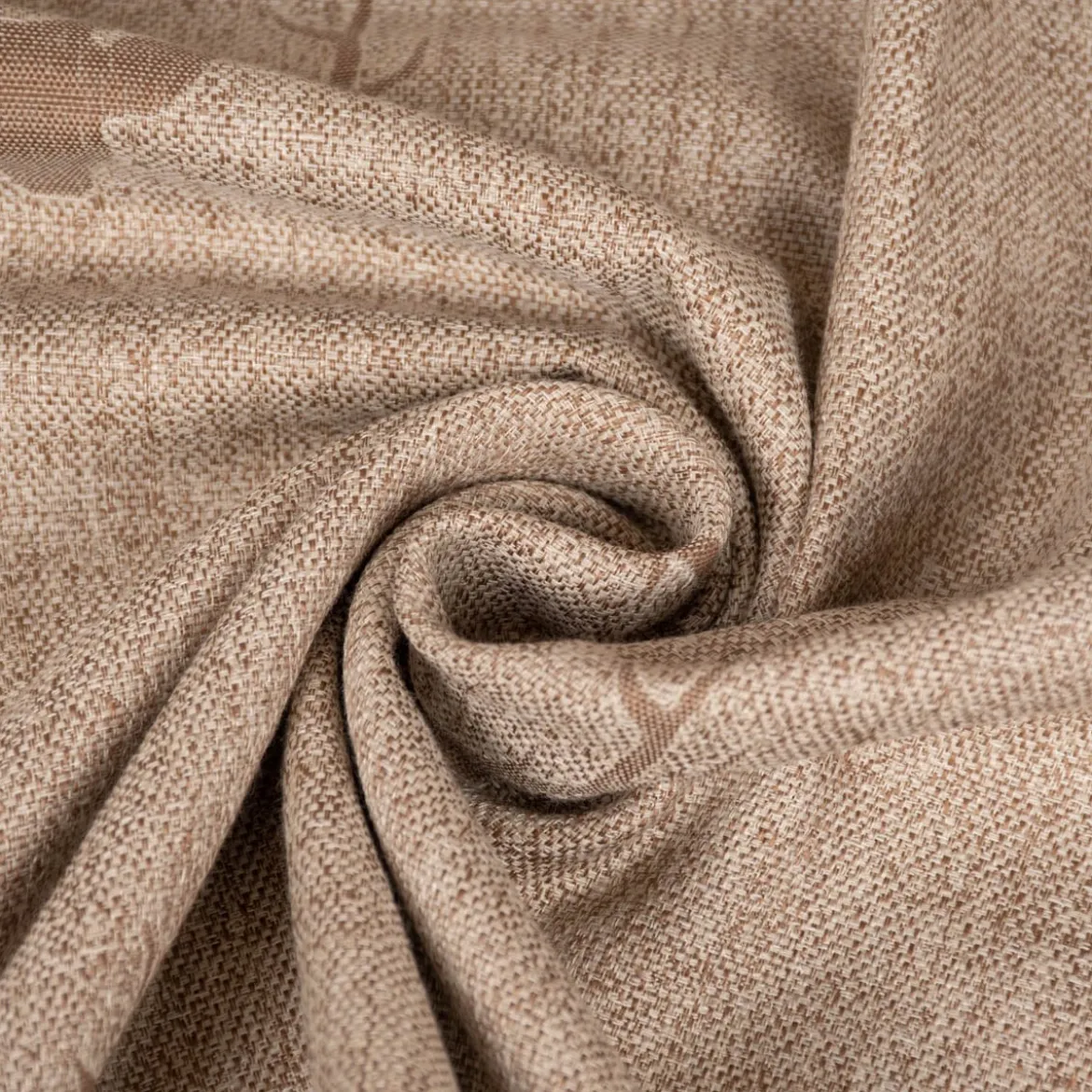 SCHÖNER LEBEN. Vorhang Jacquard Hirschkopf mit Geweih beige hellbraun 245cm oder Wunschlänge