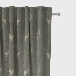 SCHÖNER LEBEN. Vorhang Jacquard Hirschkopf mit Geweih grün beige 245cm oder Wunschlänge