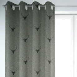 SCHÖNER LEBEN. Vorhang Jacquard Hirschkopf mit Geweih grün dunkelgrün 245cm oder Wunschlänge