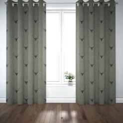 SCHÖNER LEBEN. Vorhang Jacquard Hirschkopf mit Geweih grün dunkelgrün 245cm oder Wunschlänge