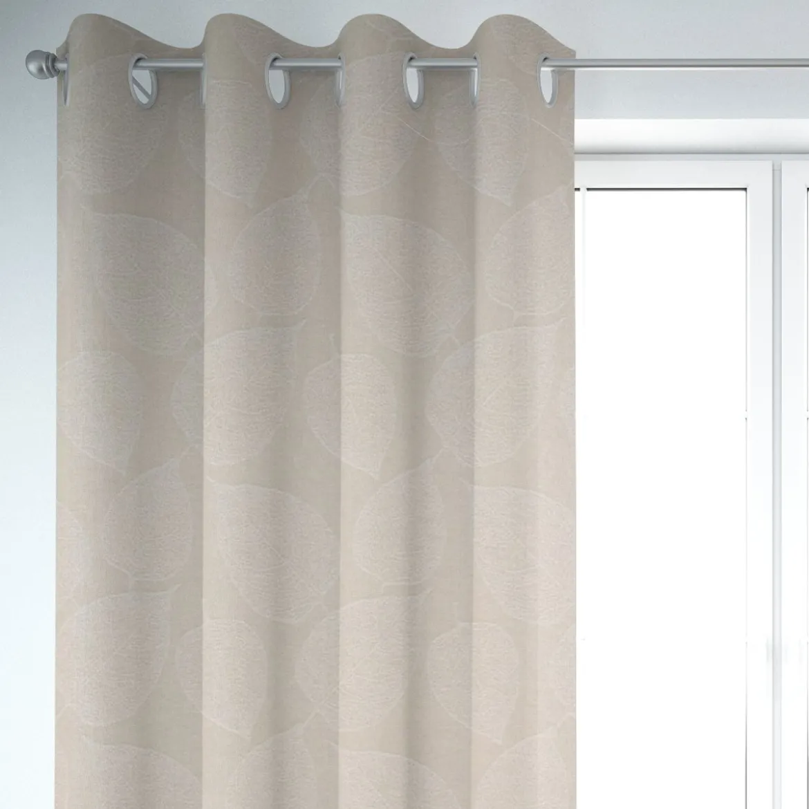SCHÖNER LEBEN. Vorhang Jacquard Blätter hellbeige weiß 245cm oder Wunschlänge