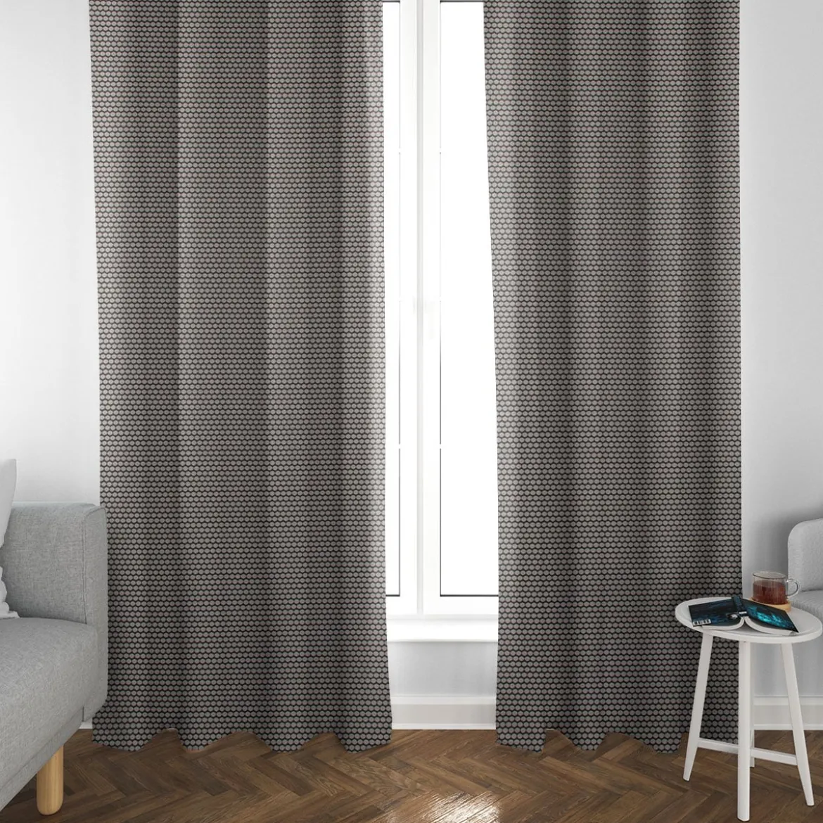 SCHÖNER LEBEN. Vorhang Jacquard Punkte schwarz silbergrau 245cm oder Wunschlänge