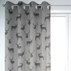 SCHÖNER LEBEN. Vorhang Jacquard mit Hirschen hellgrau grau 245cm oder Wunschlänge