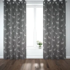 SCHÖNER LEBEN. Vorhang Jacquard mit Hirschen grau hellgrau 245cm oder Wunschlänge