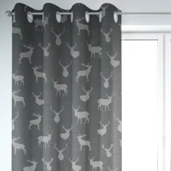 SCHÖNER LEBEN. Vorhang Jacquard mit Hirschen grau hellgrau 245cm oder Wunschlänge