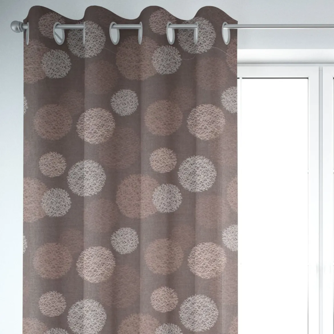 SCHÖNER LEBEN. Vorhang Jacquard Satinlook Kreise beidseitig rosenholz beige 245cm oder Wunschlänge