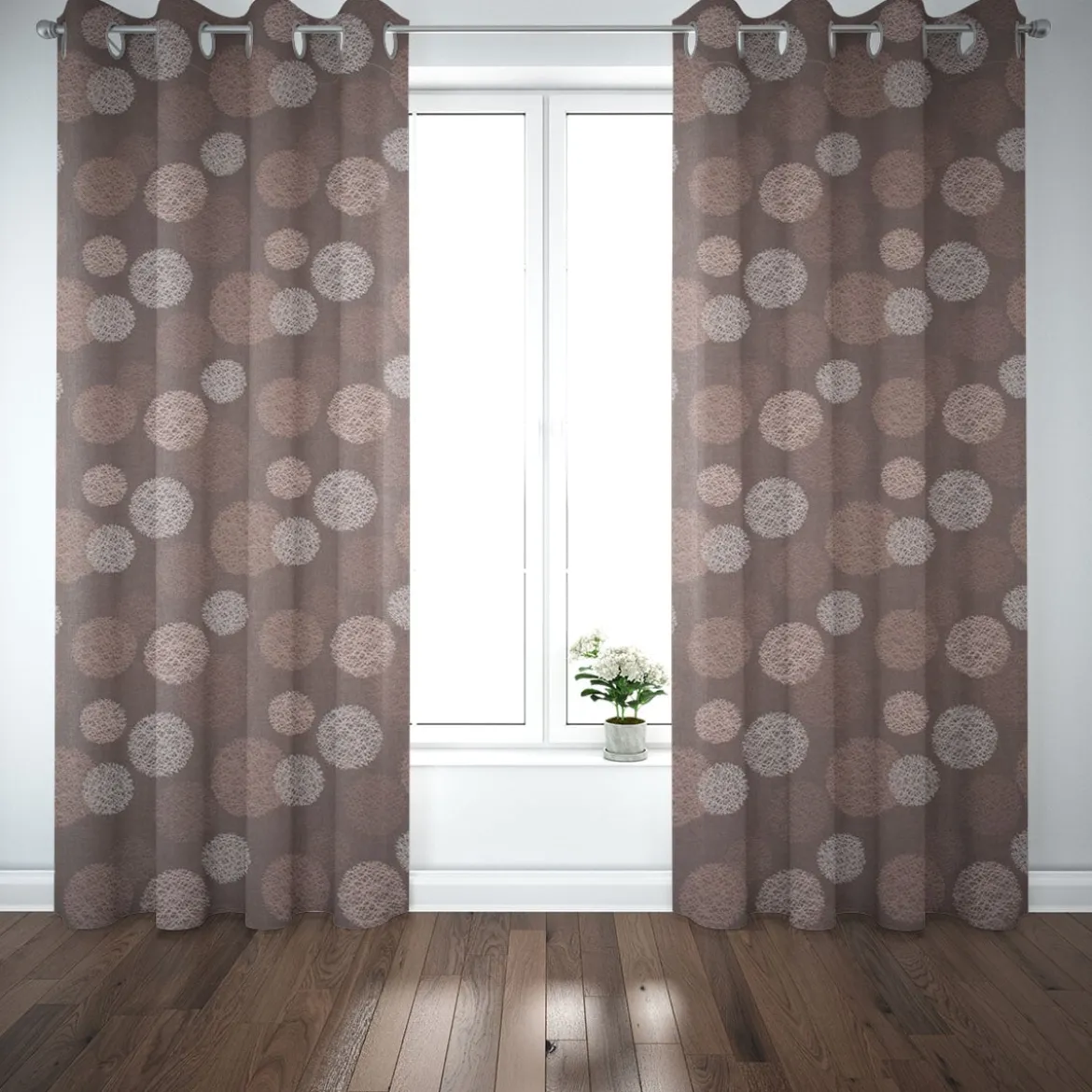 SCHÖNER LEBEN. Vorhang Jacquard Satinlook Kreise beidseitig rosenholz beige 245cm oder Wunschlänge