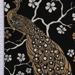 SCHÖNER LEBEN. Vorhang Jacquard Metallic Peacock Blossom Luxury Pfau Blüten schwarz gold ecru 245cm oder Wunschlänge