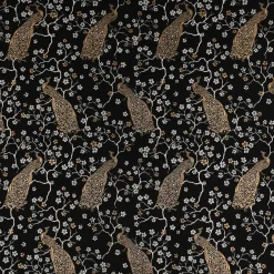 SCHÖNER LEBEN. Vorhang Jacquard Metallic Peacock Blossom Luxury Pfau Blüten schwarz gold ecru 245cm oder Wunschlänge