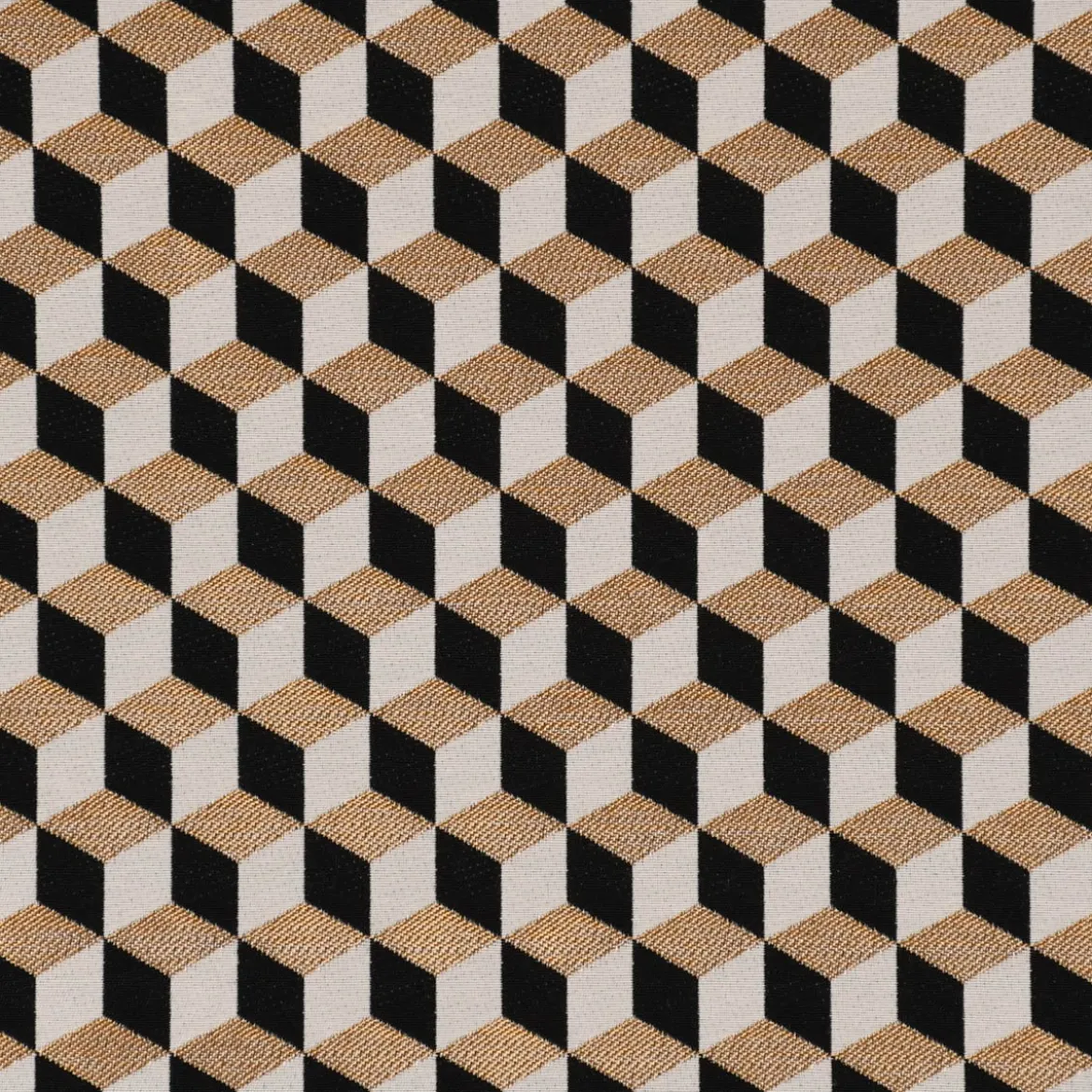 SCHÖNER LEBEN. Vorhang Jacquard Metallic Cube Geometric Luxury 3D Würfel schwarz gold ecru 245cm oder Wunschlänge