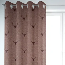 SCHÖNER LEBEN. Vorhang Jacquard Hirschkopf mit Geweih rotbraun dunkelrot 245cm oder Wunschlänge