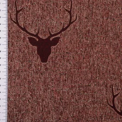 SCHÖNER LEBEN. Vorhang Jacquard Hirschkopf mit Geweih rotbraun dunkelrot 245cm oder Wunschlänge