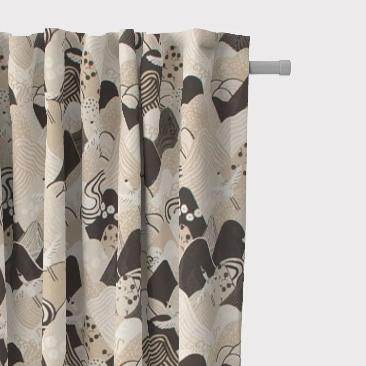 SCHÖNER LEBEN. Vorhang Kraniche Hügel beige schwarz weiß 245cm oder Wunschlänge