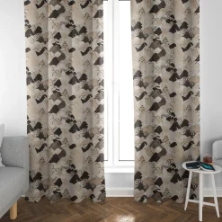 SCHÖNER LEBEN. Vorhang Kraniche Hügel beige schwarz weiß 245cm oder Wunschlänge