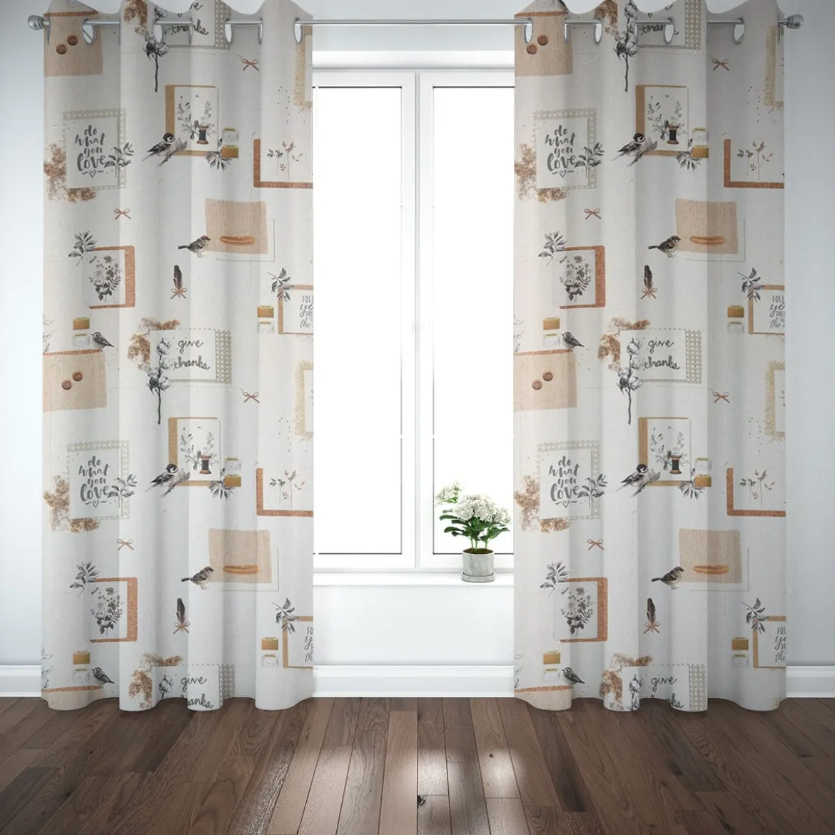 SCHÖNER LEBEN. Vorhang Lebensweisheiten beige 245cm oder Wunschlänge