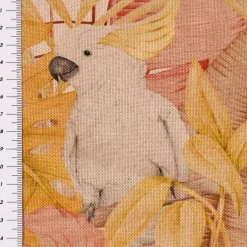 SCHÖNER LEBEN. Vorhang Leinenlook Royal Cockatoo Palmenblätter Kakadus natur gelb rosa 245cm oder Wunschlänge