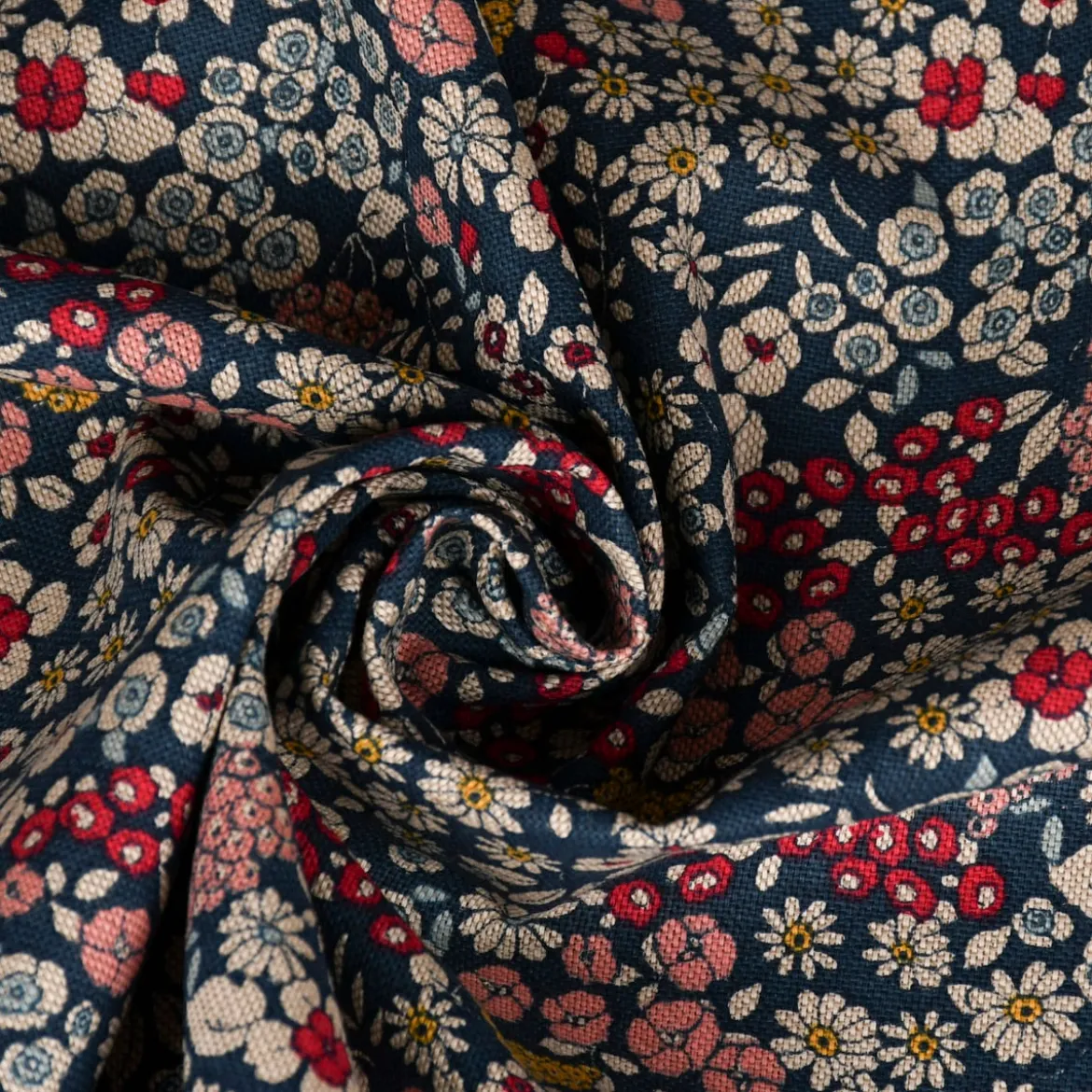 SCHÖNER LEBEN. Vorhang Leinenlook Blossom Dream Blüten blau pink gelb 245cm oder Wunschlänge