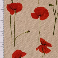 SCHÖNER LEBEN. Vorhang Leinenlook Poppy Field Mohnblumen natur rot 245cm oder Wunschlänge