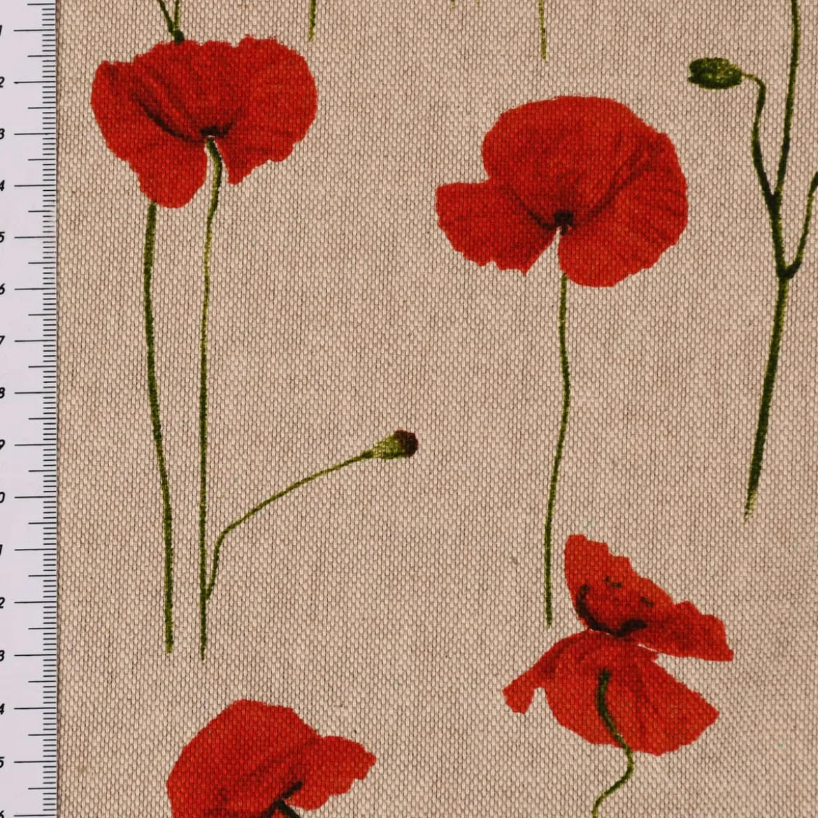 SCHÖNER LEBEN. Vorhang Leinenlook Poppy Field Mohnblumen natur rot 245cm oder Wunschlänge