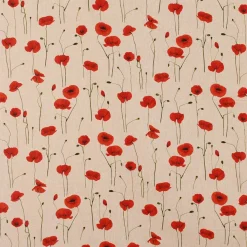 SCHÖNER LEBEN. Vorhang Leinenlook Poppy Field Mohnblumen natur rot 245cm oder Wunschlänge