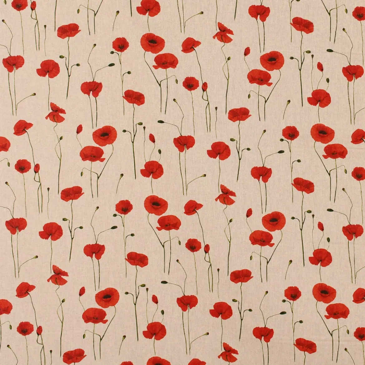 SCHÖNER LEBEN. Vorhang Leinenlook Poppy Field Mohnblumen natur rot 245cm oder Wunschlänge