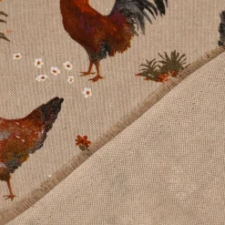 SCHÖNER LEBEN. Vorhang Leinenlook Chicken Farm Hühner natur braun 245cm oder Wunschlänge