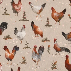 SCHÖNER LEBEN. Vorhang Leinenlook Chicken Farm Hühner natur braun 245cm oder Wunschlänge