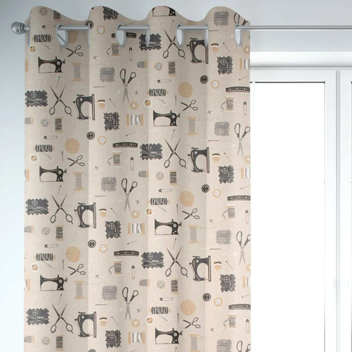 SCHÖNER LEBEN. Vorhang Leinenlook Sewing Atelier Nähzubehör natur schwarz 245cm oder Wunschlänge