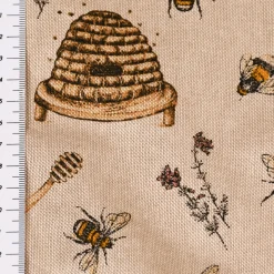 SCHÖNER LEBEN. Vorhang Leinenlook Bee Honey Buzzing Honig Bienen Korb natur gelb 245cm oder Wunschlänge