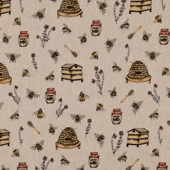 SCHÖNER LEBEN. Vorhang Leinenlook Bee Honey Buzzing Honig Bienen Korb natur gelb 245cm oder Wunschlänge