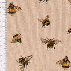 SCHÖNER LEBEN. Vorhang Leinenlook Bee Buzzing Bienen Hummeln natur gelb 245cm oder Wunschlänge
