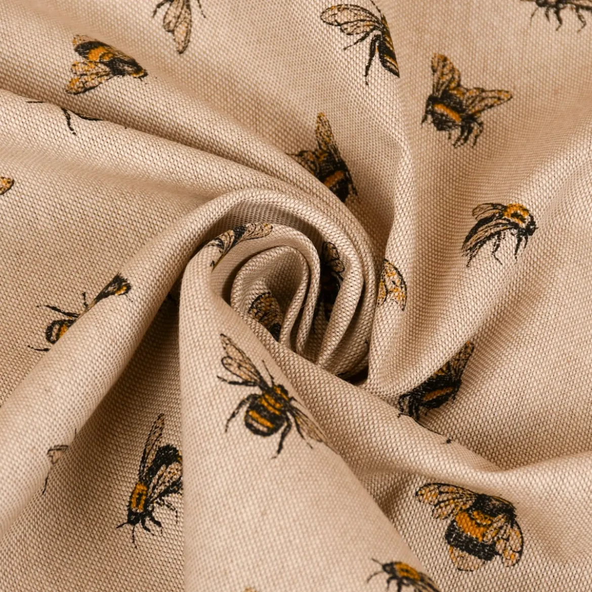 SCHÖNER LEBEN. Vorhang Leinenlook Bee Buzzing Bienen Hummeln natur gelb 245cm oder Wunschlänge