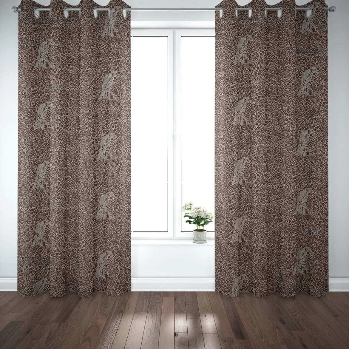 SCHÖNER LEBEN. Vorhang Leinenlook Leoparden natur braun 245cm oder Wunschlänge