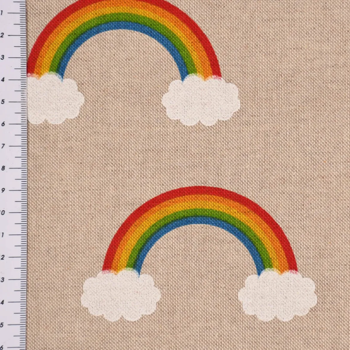 SCHÖNER LEBEN. Vorhang Leinenlook Over the Rainbow Regenbogen Wolken natur bunt 245cm oder Wunschlänge