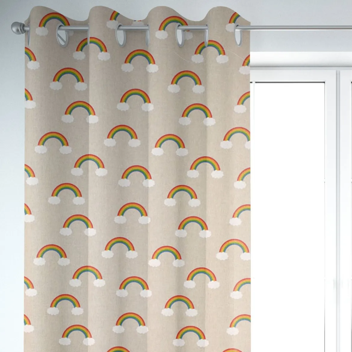 SCHÖNER LEBEN. Vorhang Leinenlook Over the Rainbow Regenbogen Wolken natur bunt 245cm oder Wunschlänge