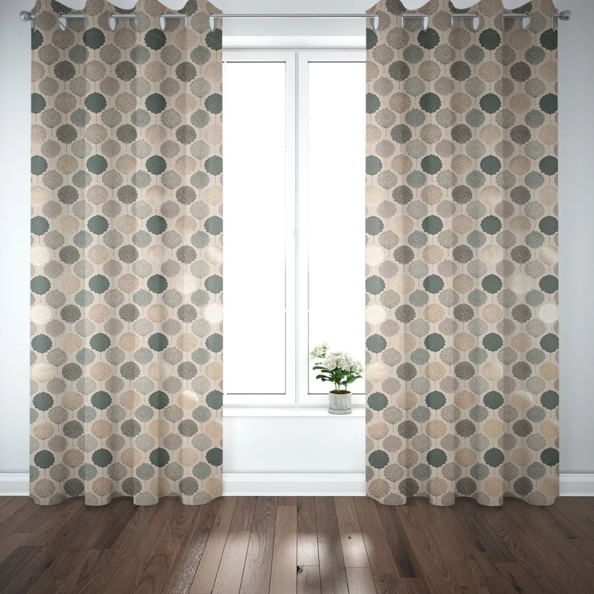 SCHÖNER LEBEN. Vorhang Leinenlook Blätter Blattskelett natur grün goldmetallic 245cm oder Wunschlänge