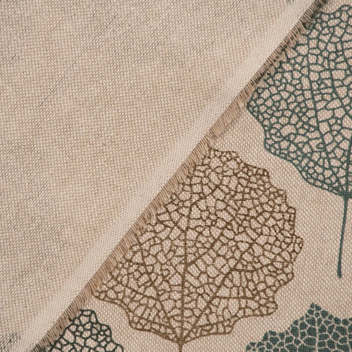 SCHÖNER LEBEN. Vorhang Leinenlook Blätter Blattskelett natur grün goldmetallic 245cm oder Wunschlänge